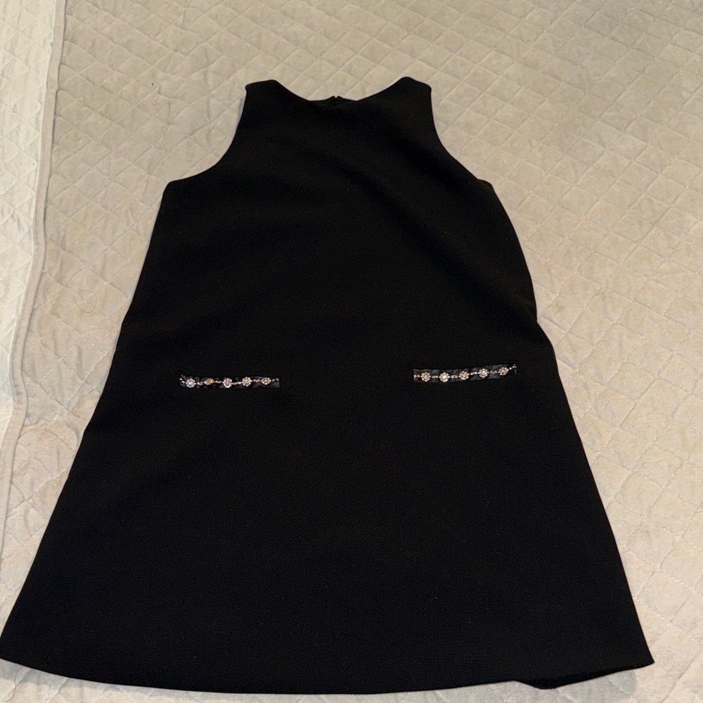 Zara Girls size 11-12 Black Sleeveless Jewel Pocket Dress